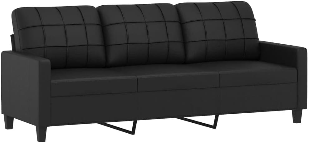 Sofa Set Black Faux Leather Living Room Furniture