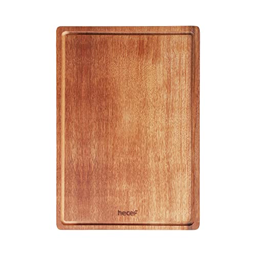 hecef Planche à découper en bois avec rainures de jus et poignées intégrées, planche à découper en bois dur ultra épaisse pour viande, légumes, fruits et fromage Cover