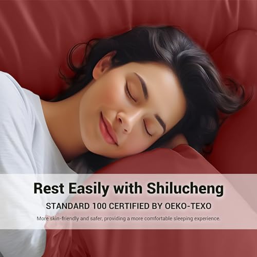 Image of Shilucheng 4 Piece California King Sheet Sets, Cooling Sheets, Blend Rayon Derived from Bamboo, Deep Pocket Up to 16 inch, Breathable & Soft Bed Sheets, Hotel Silky Bedding Set, Burgundy