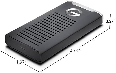 G-Technology G-DRIVE mobile SSD R-Series with dimensions shown