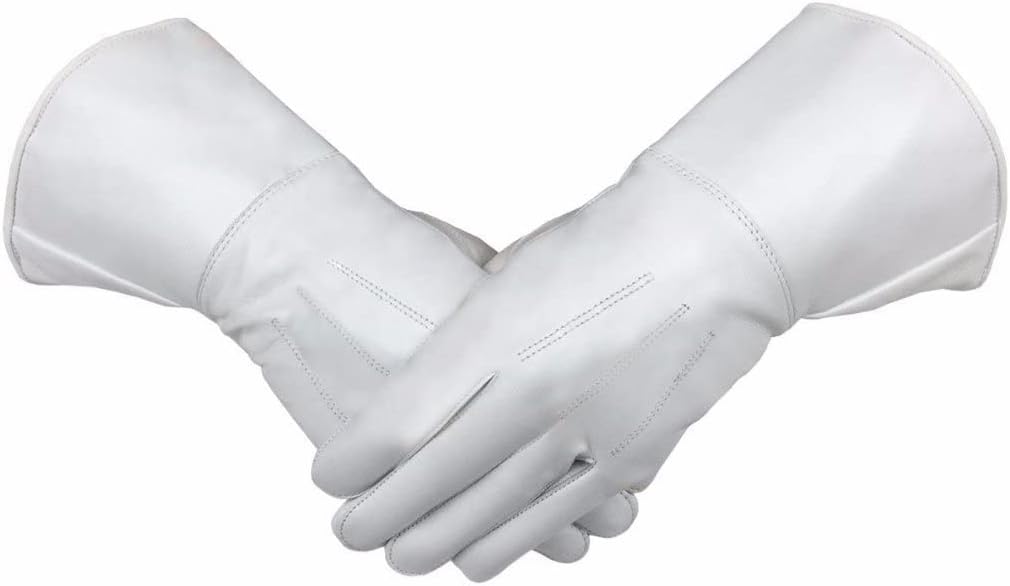 BRICKS MASONS Masonic Piper Drummer Leather Gauntlets/Gloves White Soft Leather Knight Templar
