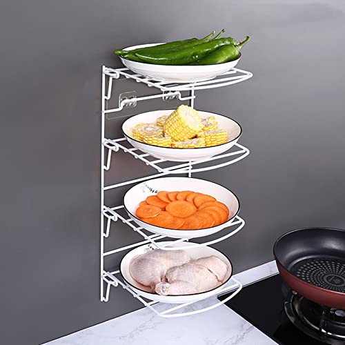 Kitchen Foldable Food Storage Organizer Rack With Pothook, 4-Tier Hanging Fruit And Vegetable Preparation Plate Rack， Multi-Function Side Dish Stacking Stand, Punch-Free Kitchen Dish Rack. (Black) #TOP7