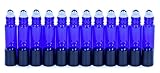 Cobalt Blue Glass Roller Bottles W/ Stainless Steel Balls For Essential Oils (12 Pack, 10ml Size) - Includes 12 Pipettes for Easy Transfer of Essential Oils - For Aromatherapy, Perfumes & Other Liquid