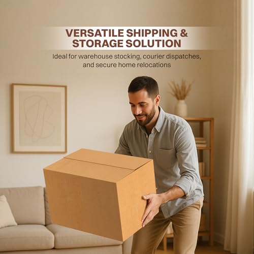Image of BonKaso 5 Ply Corrugated Boxes for Packaging | 18 inchx12 inchx12 inch (Pack of 10) | Brown Cardboard Packing Box for Shipping, Moving & Storage | Large Cartons for Courier & Goods Transportation