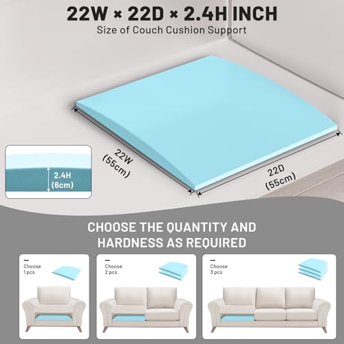 Image of Couch Cushion Support, Sofa Cushion Support for Sagging Couch Seat, 22x22x2.4in, Couch Replacement Insert, High Density Foam Furniture Seat Sagging Repair, Trapezoid 40D, Blue Set of 3