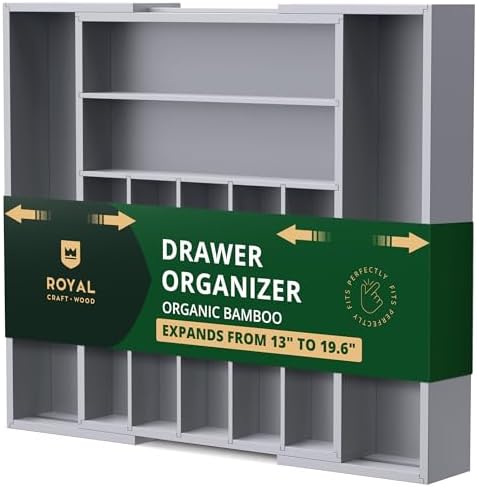 ROYAL CRAFT WOOD Luxury Bamboo Kitchen Drawer Organizer - Silverw...