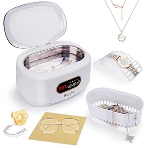 RIGATE Ultrasonic Jewelry Cleaner Machine（22.3oz/660ml）with Glasses Ring Silver Eyeglass Professional Sonic Cleaning, 35W 46KHz，Watches Denture Clean, PX-CSB01