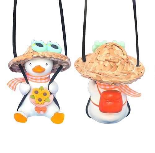 Cool Swinging Duck car Hanging Ornament Pendant Interior Rearview Mirror Decoration and car Rear View mirrior Hanging Accessories(Sunflower)