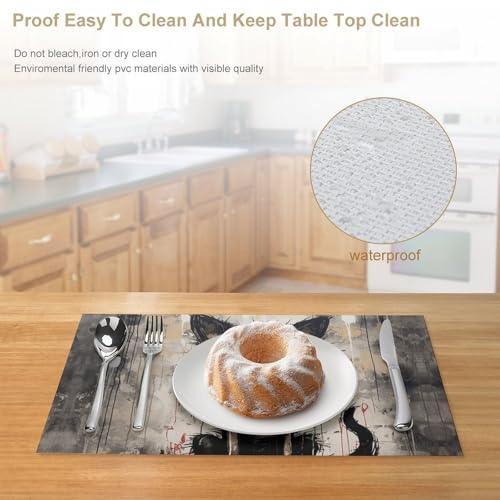 Sets de table en PVC chat noir antidérapants et durables