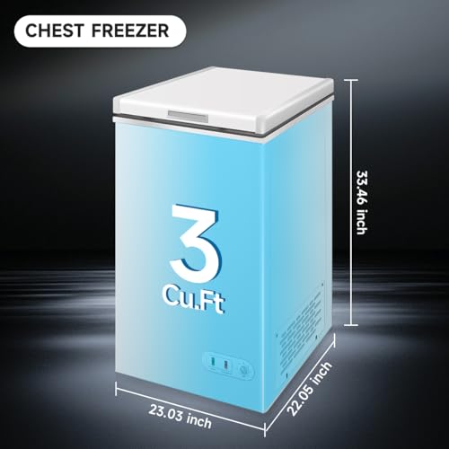 3.0 Cu. Ft Chest Freezer with Free-standing Top Door Lockable Stay-Open Lid,Adjustable Thermostat for Breastmilk Storage, Energy Saving Chest Compact Deep Freezers Chest for Garage,Dorm,Apartment