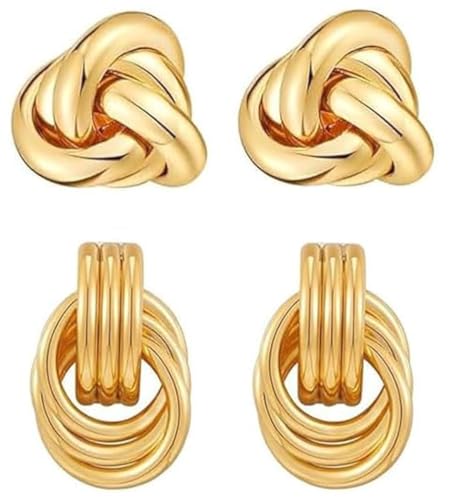 Chunky Gold Knot Earrings Geometric Drop Dangle Earrings Long Twisted Earrings Statement Huggie Stud Earring Jewelry for Women