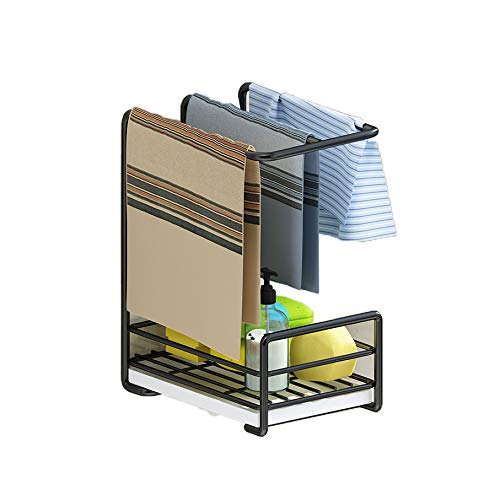 Égouttoir à vaisselle de cuisine, porte-éponge avec bac de drainage pour comptoir, ou à fixer au mur - Noir - Taille S Cover