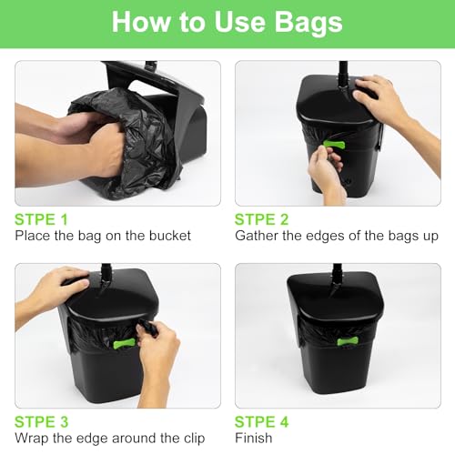 SZHLUX Pooper Scooper with Heavy Duty Swivel Bin & Rake, Long Handle for Medium/Small Dogs - Green(Includes 10 Waste Bags)