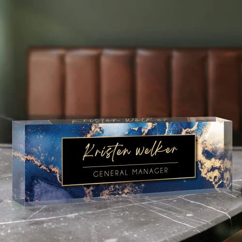 Desk Name Plate Personalized, Custom Name Plate for Desk, Office Desk Decor for Women Men, Acrylic Desk Accessories, Office Gifts for Coworkers Boss Teacher, Employee Appreciation Gifts (Blue Coast)