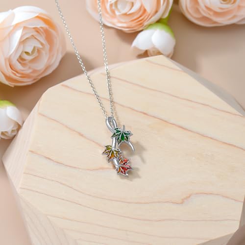Grmdit Maple Leaf/Four Leaf/Strawberry Necklace 925 Sterling Silver Pendant Necklace Jewelry Gifts for Women3