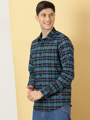Image of Thomas Scott Men's | Checks | Full Sleeve | Slim Fit | Cotton Polyester Blend | Double Pocket | Spread Collar | Casual Shirt