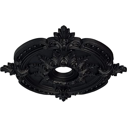Image of Ekena Millwork CM28BESGS 28 3 /8 inch OD x 3 3 /4 inch ID x 1 5 /8 inch P Benson Classic (Fits Canopies up to 6 1 /2 inch), Hand-Painted Steel Gray Ceiling Medallion