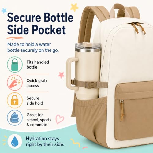 Image of LOIDOU Backpack for Girls School Backpacks Bookbags for Elementary Middle School Women Laptop Backpacks (Brown Beige, L-17)