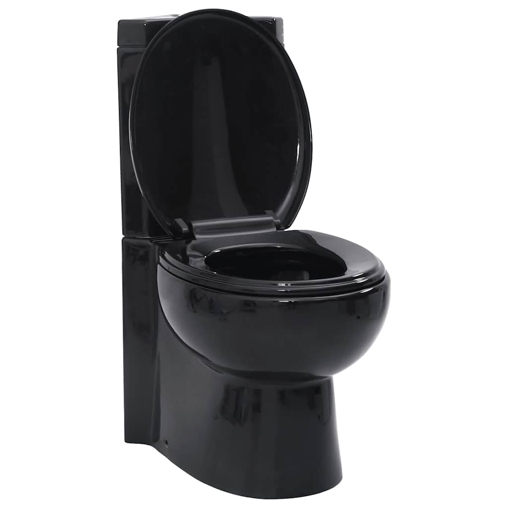 Vidaxl Wc Ceramic Bathroom Corner Toilet Black Soft-Close Seat Water Saving 8718475881995