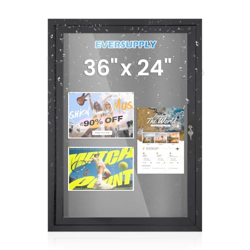 EVERSUPPLY 36x24 in Outdoor Bulletin Board Wall Display Case, Grey Felt