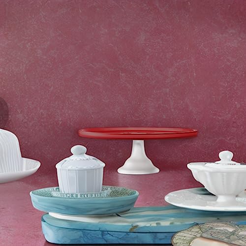 elle decor Glass Cake Plate Stand - Frosted Glass Red Top/White Bottom Pedestal - Perfect for Cakes & Desserts – 11.81\" D X 4.33\" H - Elegant Baking & Serving Decor - Thumbnail 7