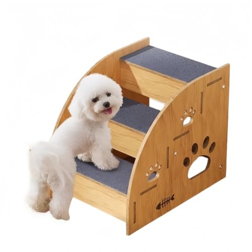 ペット用階段 木製 ペットタラップ 高齢犬猫用 ベッド・ソファ用滑り止め付き 犬猫用上下移動用階段 小型犬・猫用 斜面スロープ (3階)