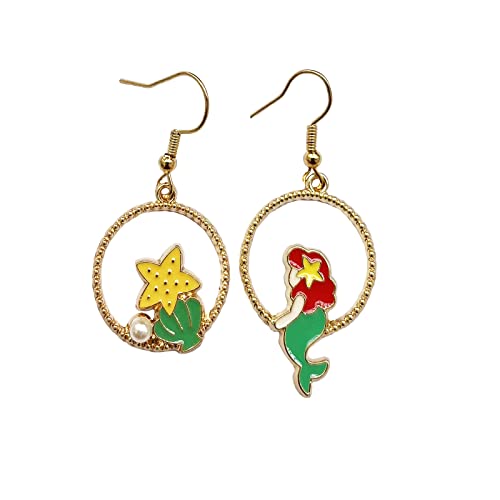 Cartoon Littl Mermaid Earrings Stud, Zinc Alloy Priness Tv Movies Earrings For Girls And Women #TOP6