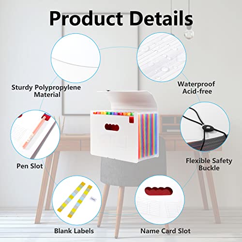 Sooez Pasta de arquivo expansível de 24 bolsos com etiquetas em branco, organizador de arquivos de a