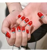 GCSQW Short Square Press on Nails Summer Fake Nails with Strawberry Designs Red Green False Nails...