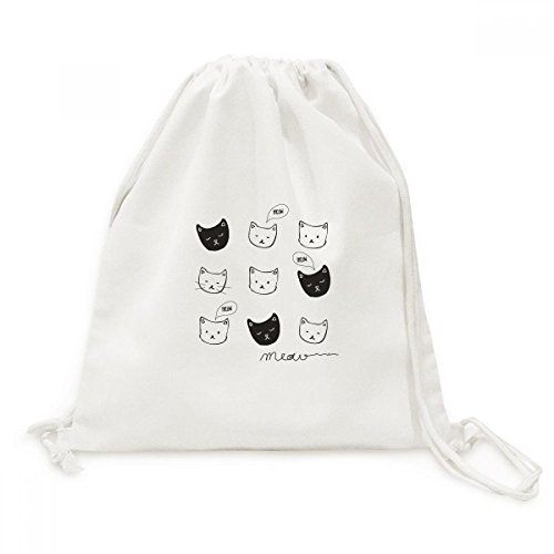 Sac à dos cordon toile meow animal avec motif chat pour voyage léger
