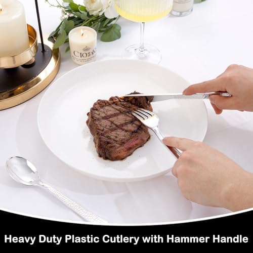 Supernal 180Pcs Silver Plastic Silverware Set for Wedding, Parties,Events — view 8