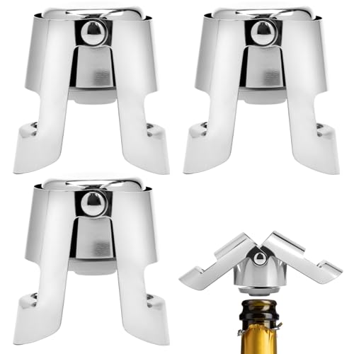 QWORK® 2 Piezas tapones botellas champán acero inoxidable, sellador al vacío botellas de vino, tapón para champán para vino espumoso