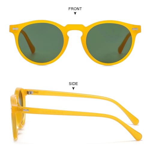 Image of Gleyemor Vintage Polarized Sunglasses for Men Round Sunglasses UV400 Protection Retro Hand-crafted Acetate Frame