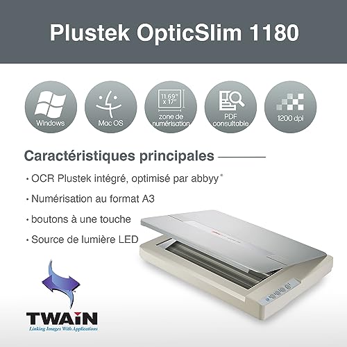 Plustek OS1180 Scanner à plat pour graphiques et documents au format A3 - Conception adaptée aux bibliothèques, écoles ou petits bureaux - Numérisation d’un document A3 en 9 secondes environ – vue 2