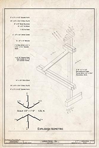 Historic Pictoric : Blueprint Exploded Isometric - Larwood Bridge, Spanning Crabtree Creek, Fish Hatchery Road (CR 648), Lacomb, Linn County, OR 08in x 12in