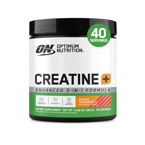 Optimum Nutrition Creatine Monohydrate Plus Powder, Orange Passionfruit Flavored Creatine Performance Blend With Electrolytes for Hydration, Added Vitamins, 40 Servings, 360 Grams (Packaging May Vary)