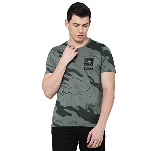 Image of Wrangler Men Olive Printed Regular Fit T-Shirt