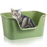 Lighterday High Sided Cat Litter Tray,43×38×22cm Open Top LitterBox,Extra Large Cat Litter Trays Splashproof Plastic LitterTray for CatKitten Rabbit (Green)