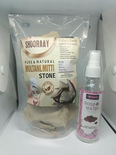 Image of Natural Multani Mitti | Stone Form | Fuller's Earth /Calcium Bentonite Clay | for All Skin Type | Face Pack With 100ml Rose Water (Multani Mitti 1800 gm)