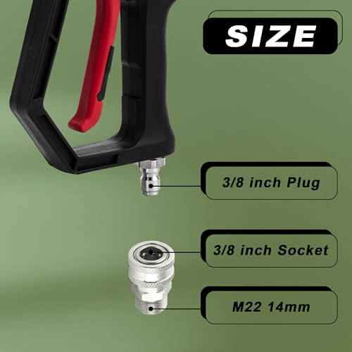 Image of POWER TOWN Short Pressure Washer Gun with Swivel, 1 /4 inch Automatic Quick Connector Power Washer Handle with 3 /8 inch Swivel Male Plug Coupler, Addition M22-14mm Adapter
