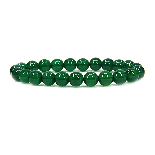 Dyed Green Agate Gemstone 8mm Ball Beads Stretch Bracelet 7 Inch