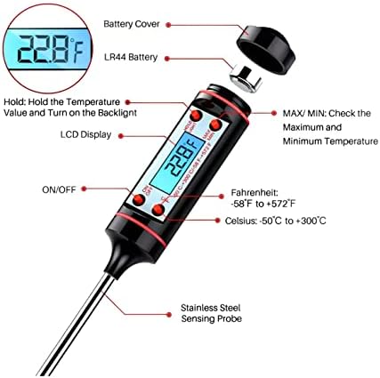 Meat Thermometer, Kitchen Thermometer, Instant Read Food Thermometer with 5.9inches Long Probe for Kitchen, Steak, Turkey, Roasting, Grill, BBQ,Milk,Baking etc