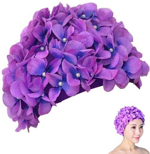 BEANPRECOY Vintage Swim Cap Floral Petal Retro Style Bathing Caps for Women Breathable Floral Swimming Hat Stylish Ear Protector for Girls Fashion Swim Cap for Swimming & Bathing Petal Design