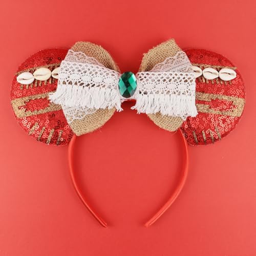 LIHELEI Moana Mouse Ears Headband for Women Princess Red Ear for Park- Moana Ears