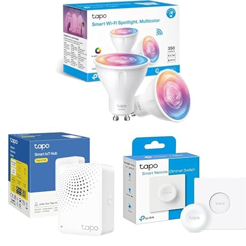 Tapo Hub Intelligent H100 avec Interrupteur Gradateur S200D et 2 Ampoules WiFi GU10 L630 – Multicolore, Dimmable, Contrôle Vocal Alexa/Google Home