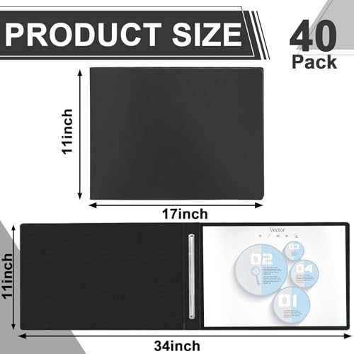 gisgfim 40 Pcs 11\'\' x 17\'\' Pressboard Report Cover 3\" Capacity Metal Prong Paper Fastener with Compressor Presentation Binder Folder to Neatly Bind Reports Proposals Transcripts Document(Black)