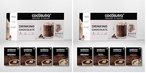 Image of Cocosutra Hot Chocolate Travel Friendly Hamper | 4 * 5 Single Serve Sachets | 4 Drinking Chocolate Flavors | Assorted Gift | Gluten Free | Enjoy Hot or Cold | 400g (Pack of 2)