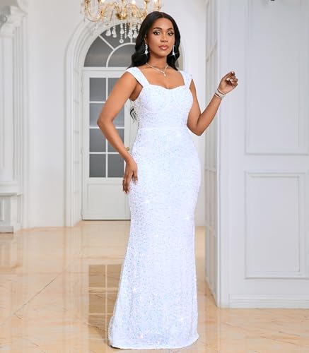 Image of dasmzper Women's Sequin Evening Gown - Elegant Sleeveless V Neck Mermaid Formal Maxi Dress for Wedding, Prom or Party