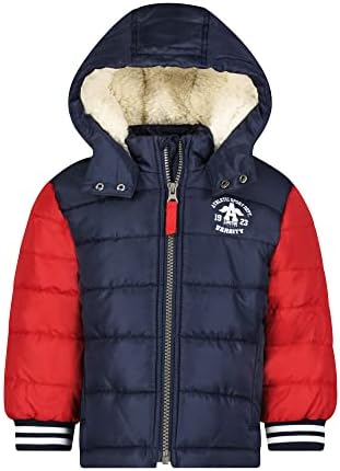 LONDON FOG Baby Hooded Infant Puffer Winter Coat for Boys, Navy, 18MO