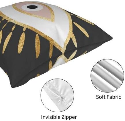 FJTP Printed Gold Foil Evil Eye in Blush Flax Cotton Hidden Zipper Throw Pillow Covers 24x24 in (Two Sides)
